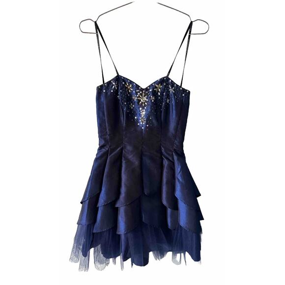 Formal Dress size 3/4 Blue Beaded Rhinestone Tool Prom Gala Party Masquerade - Picture 4 of 7